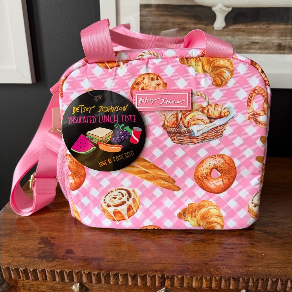 Betsey Johnson Pink Gingham Bakery Print Insulated Lunch Bag